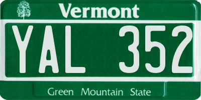 VT license plate YAL352