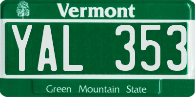 VT license plate YAL353