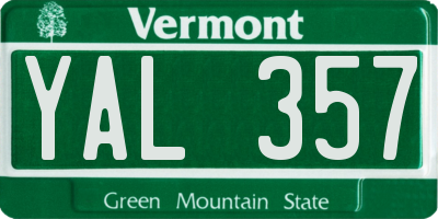 VT license plate YAL357