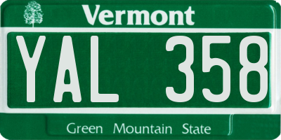 VT license plate YAL358