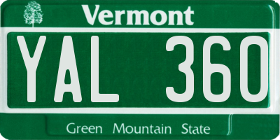 VT license plate YAL360