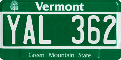 VT license plate YAL362