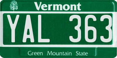 VT license plate YAL363