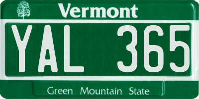 VT license plate YAL365