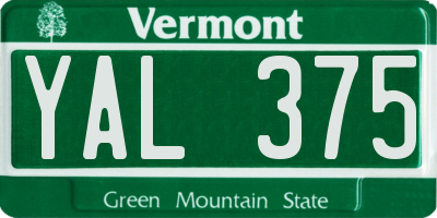 VT license plate YAL375