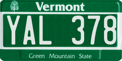 VT license plate YAL378