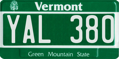 VT license plate YAL380