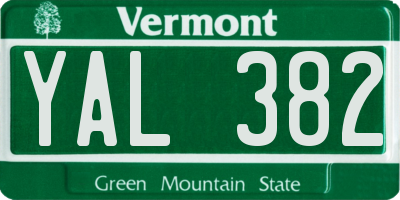 VT license plate YAL382