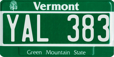 VT license plate YAL383