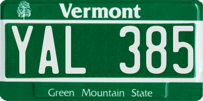VT license plate YAL385