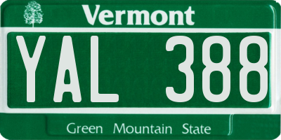 VT license plate YAL388