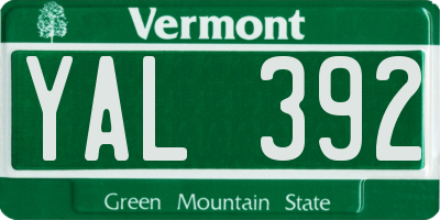 VT license plate YAL392
