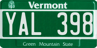 VT license plate YAL398