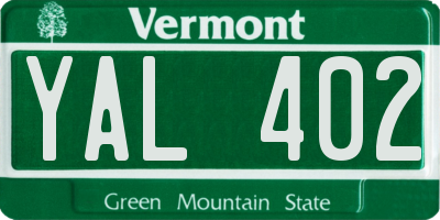 VT license plate YAL402