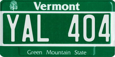 VT license plate YAL404