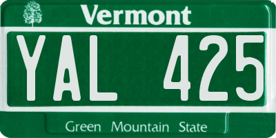 VT license plate YAL425