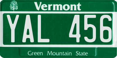 VT license plate YAL456