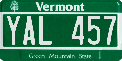 VT license plate YAL457
