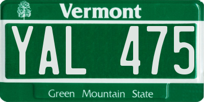 VT license plate YAL475