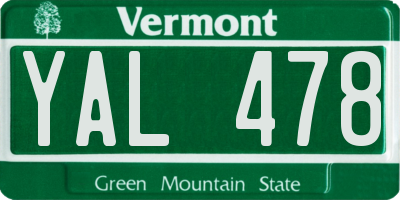 VT license plate YAL478