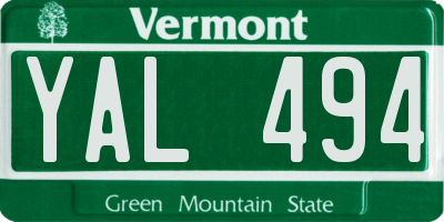 VT license plate YAL494