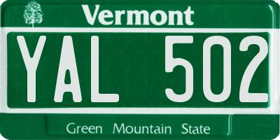 VT license plate YAL502
