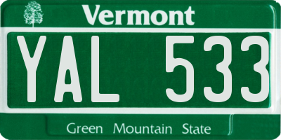 VT license plate YAL533