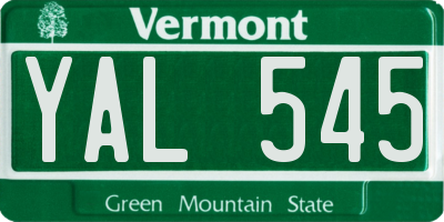 VT license plate YAL545