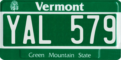 VT license plate YAL579