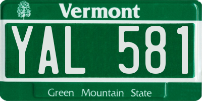 VT license plate YAL581