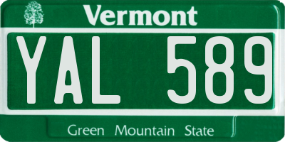 VT license plate YAL589