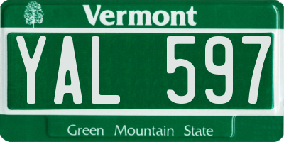 VT license plate YAL597