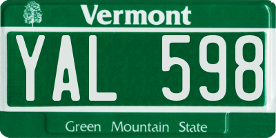 VT license plate YAL598