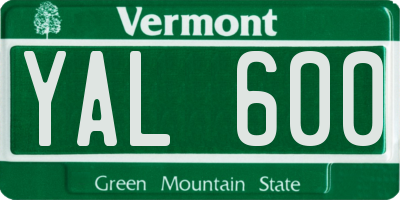 VT license plate YAL600