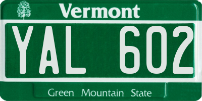 VT license plate YAL602