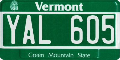 VT license plate YAL605