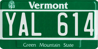 VT license plate YAL614