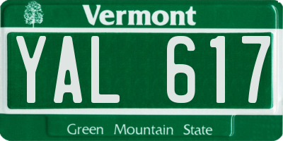 VT license plate YAL617