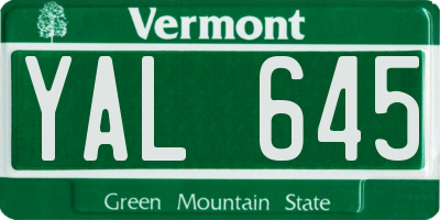 VT license plate YAL645