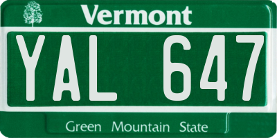 VT license plate YAL647
