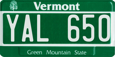 VT license plate YAL650