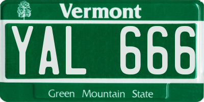 VT license plate YAL666