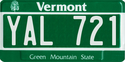 VT license plate YAL721