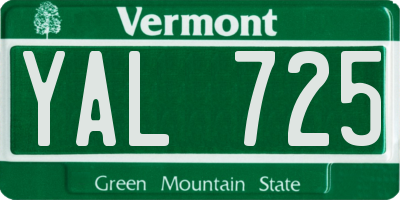 VT license plate YAL725