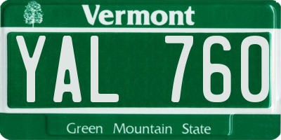 VT license plate YAL760