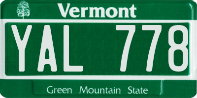 VT license plate YAL778