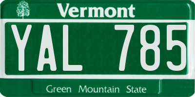 VT license plate YAL785