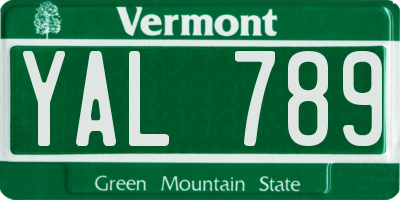 VT license plate YAL789
