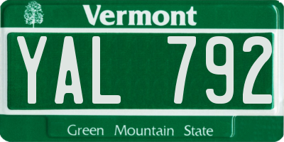 VT license plate YAL792