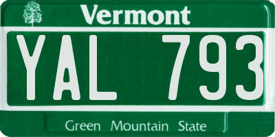 VT license plate YAL793